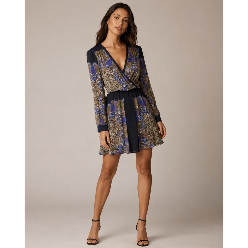 W118 by Walter Baker Abstract Floral Long Sleeve Mini Dress Cut Out Size M